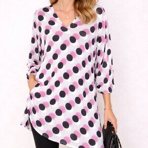 Worthington Polka Dot V-Neck Tunic Blouse Size 3X